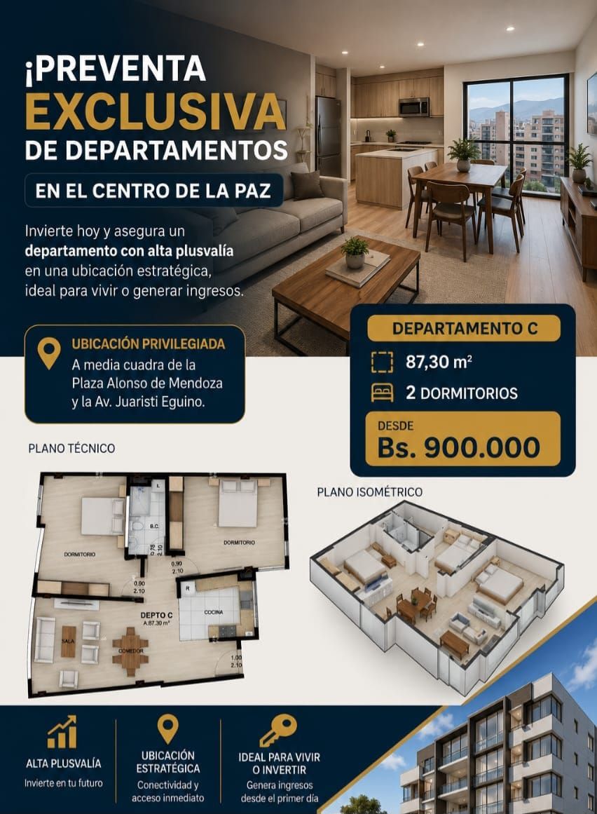 PRE VENTA DEPARTAMENTOS 1D Y 2D
